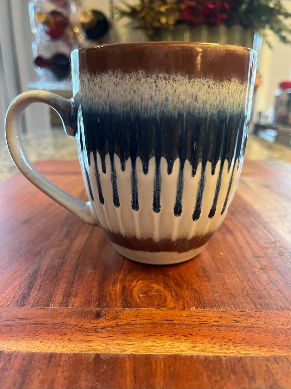 Better Homes & Gardens Stoneware Drip-Glaze Ceramic Coffee Mug Brown Blue Cream